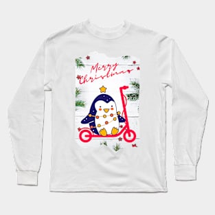 Merry Christmas Penguin with Scooter Long Sleeve T-Shirt